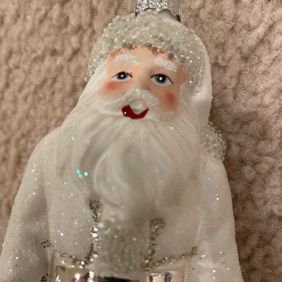 Santa Claus White Blown Glass White Ornament.  Jeweled.  Approximately 7.5” tall - Picture 2 of 4